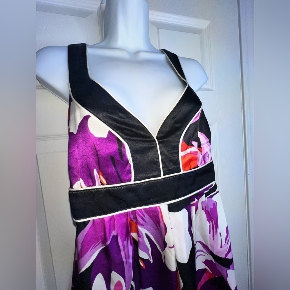 Vtg Banana Republic Petites 8 Black Purple Floral 100% Silk Mini Dress 8P - Picture 7 of 15